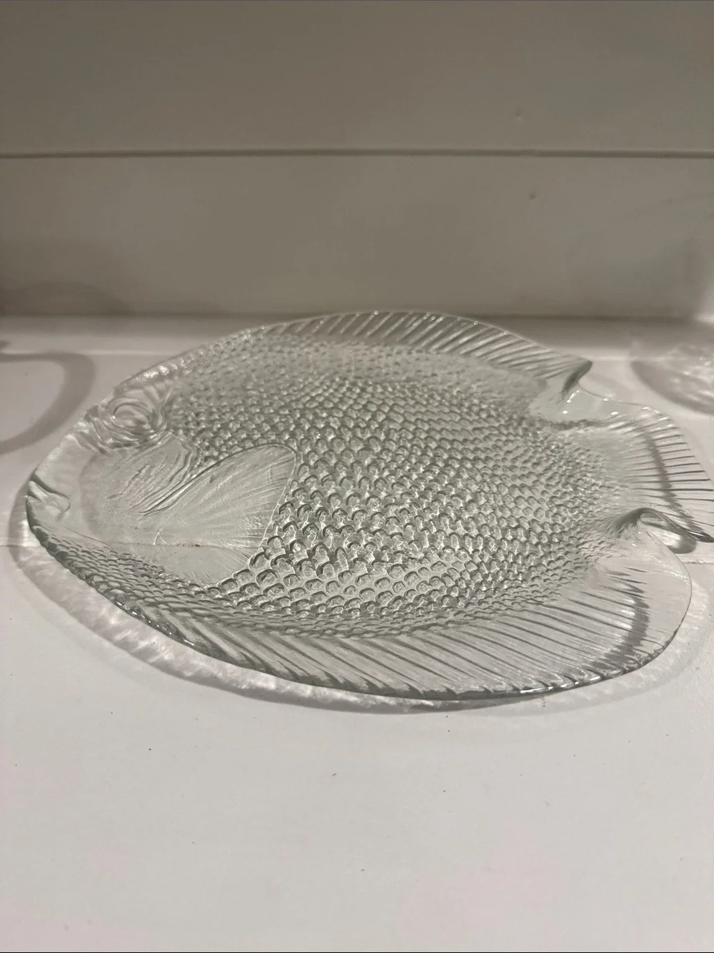 Arcoroc Clear Vilarge Glass Fish-Shaped Serving Platter and regular plate
